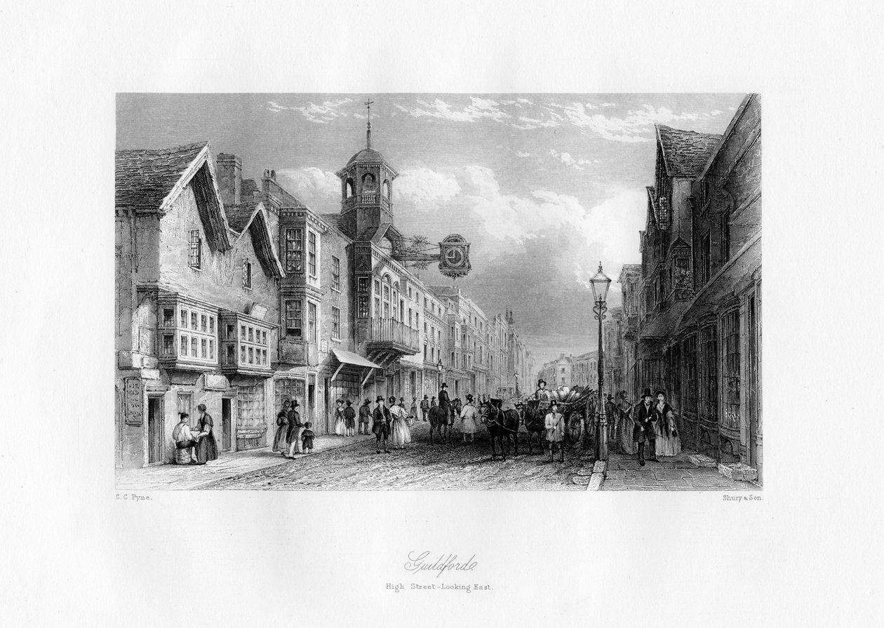 Guildford High Street, Guildford, Surrey, 1800-tallet. af Shury and Son