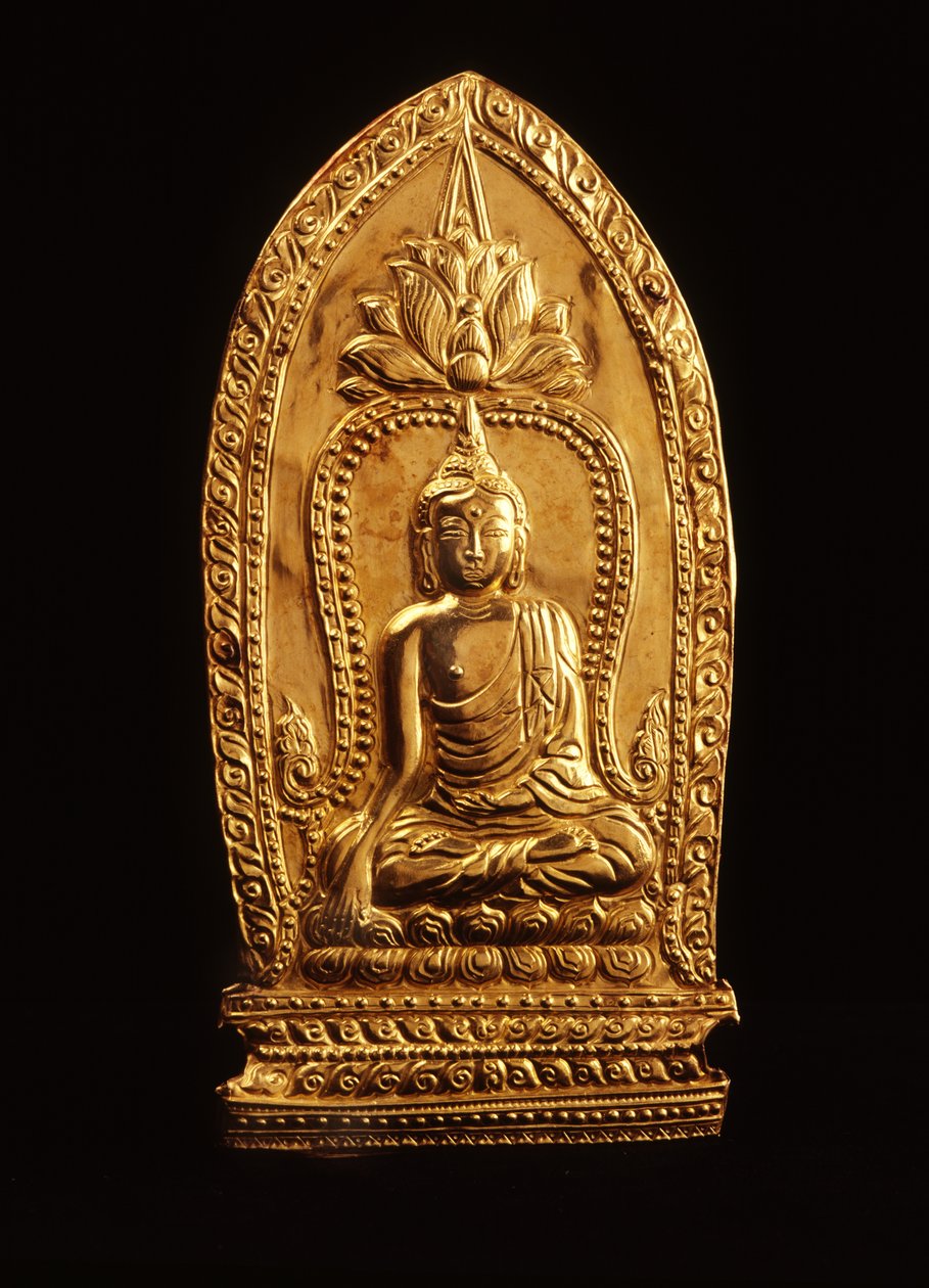 Votivtavle, der viser Buddha, der undertrykker Mara (guld) af Siamese School