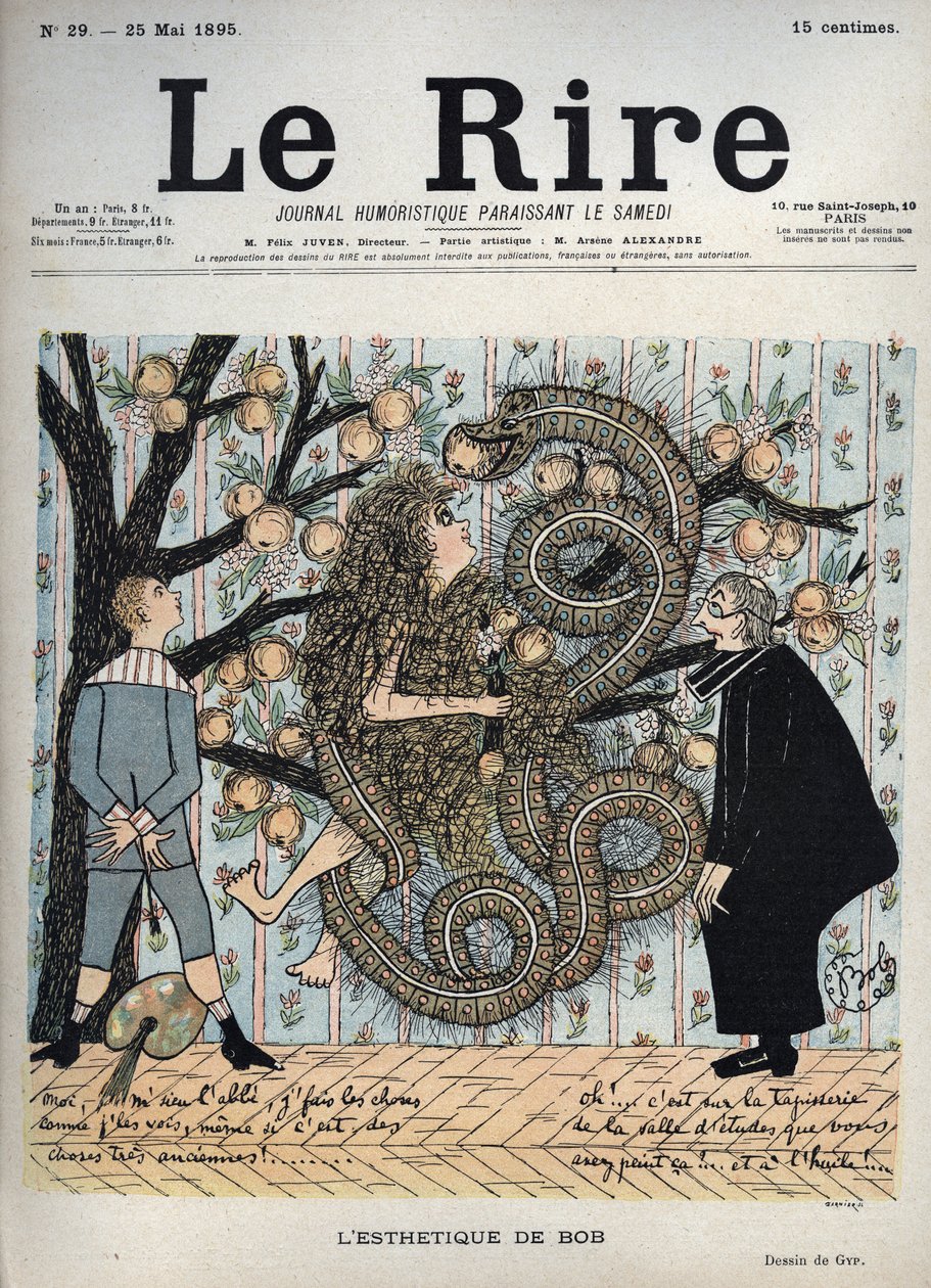 Eve and the Snake: "The Esthetics of Bob"" - Humoristisk tegning af Gyp (Sibylle Gabrielle Marie Antoinette Riquetti de Mirabeau, grevinde af Martel de Janville) (1849-1932) - "Latteren"", 25. maj af Sibylle Gabrielle de Riquetti de Mirabeau