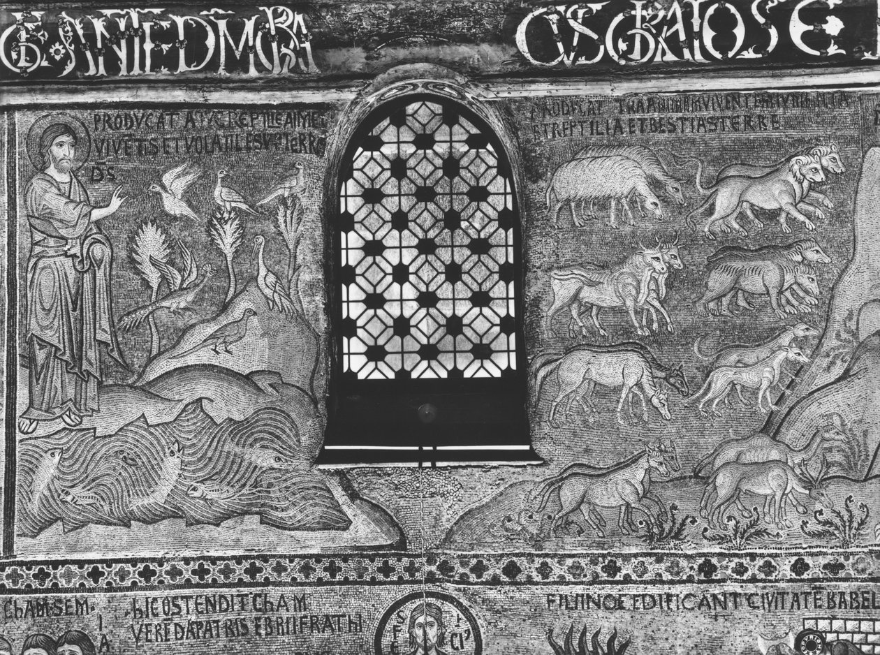 Oprettelse af fugle og dyr (mosaik) af Sicilian School
