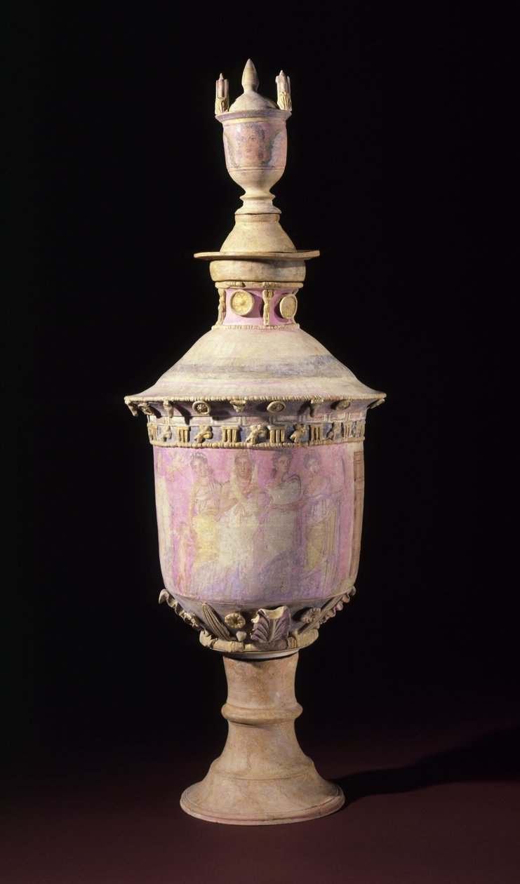 Begravelsesvase (Lebes Gamikos), ca. 250-225 f.Kr. (keramik med maling og forgyldning) af Sicilian School