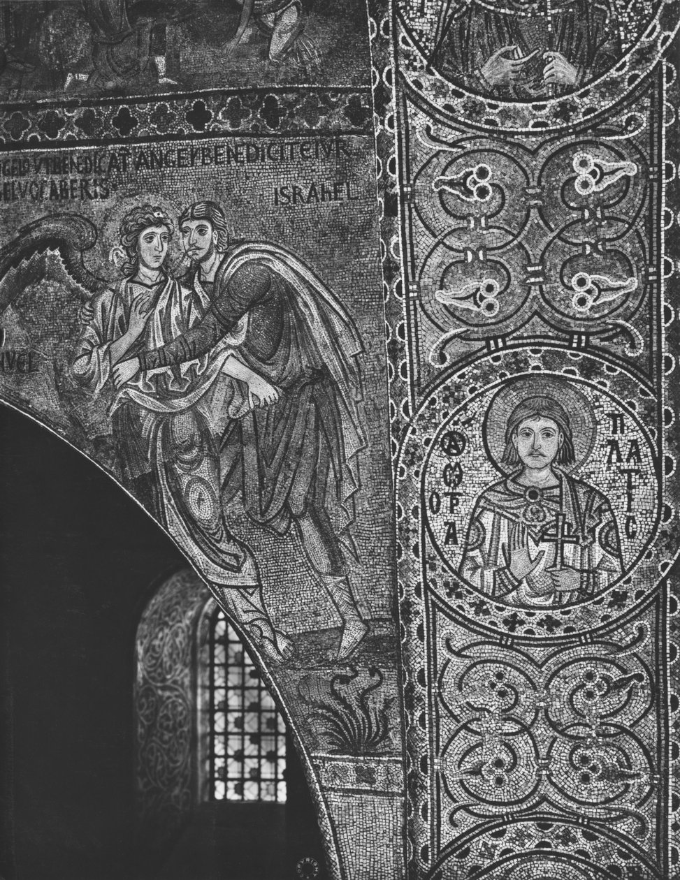 Jakob kæmper med englen (mosaik) af Sicilian School