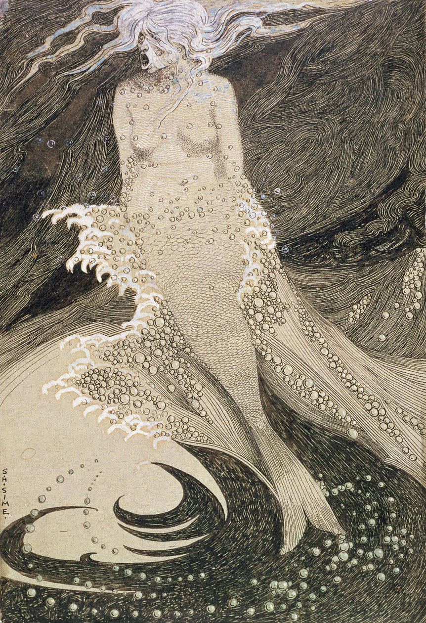 Nr.2490 Havfruen (pen og indisk blæk med wc på papir) af Sidney Herbert Sime