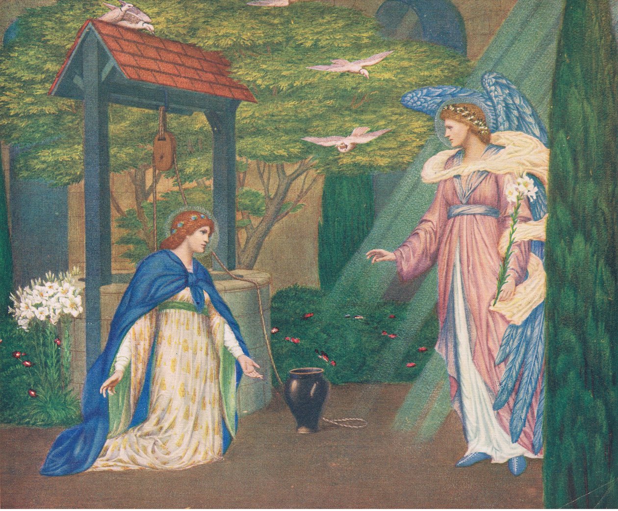 Mary ved brønden. "Hil dig, jomfru Maria, fuld af nåde!" af Sidney Meteyard