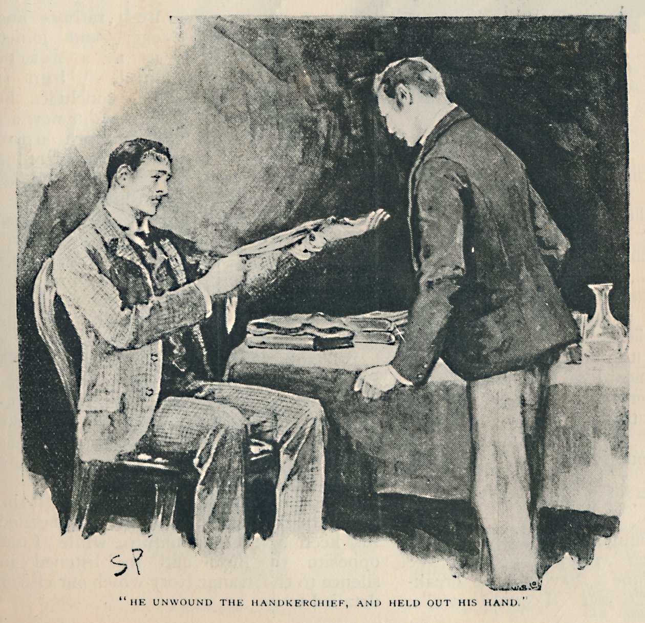 Han viklede Lommetørklædet af og rakte hånden frem, 1892 af Sidney Paget