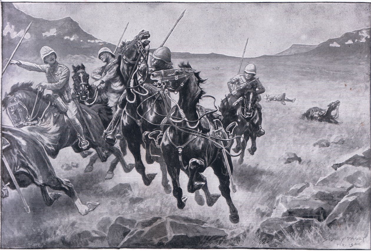 At køre handsken: en lancerpatrulje under krydsild (litho) af Sidney Paget