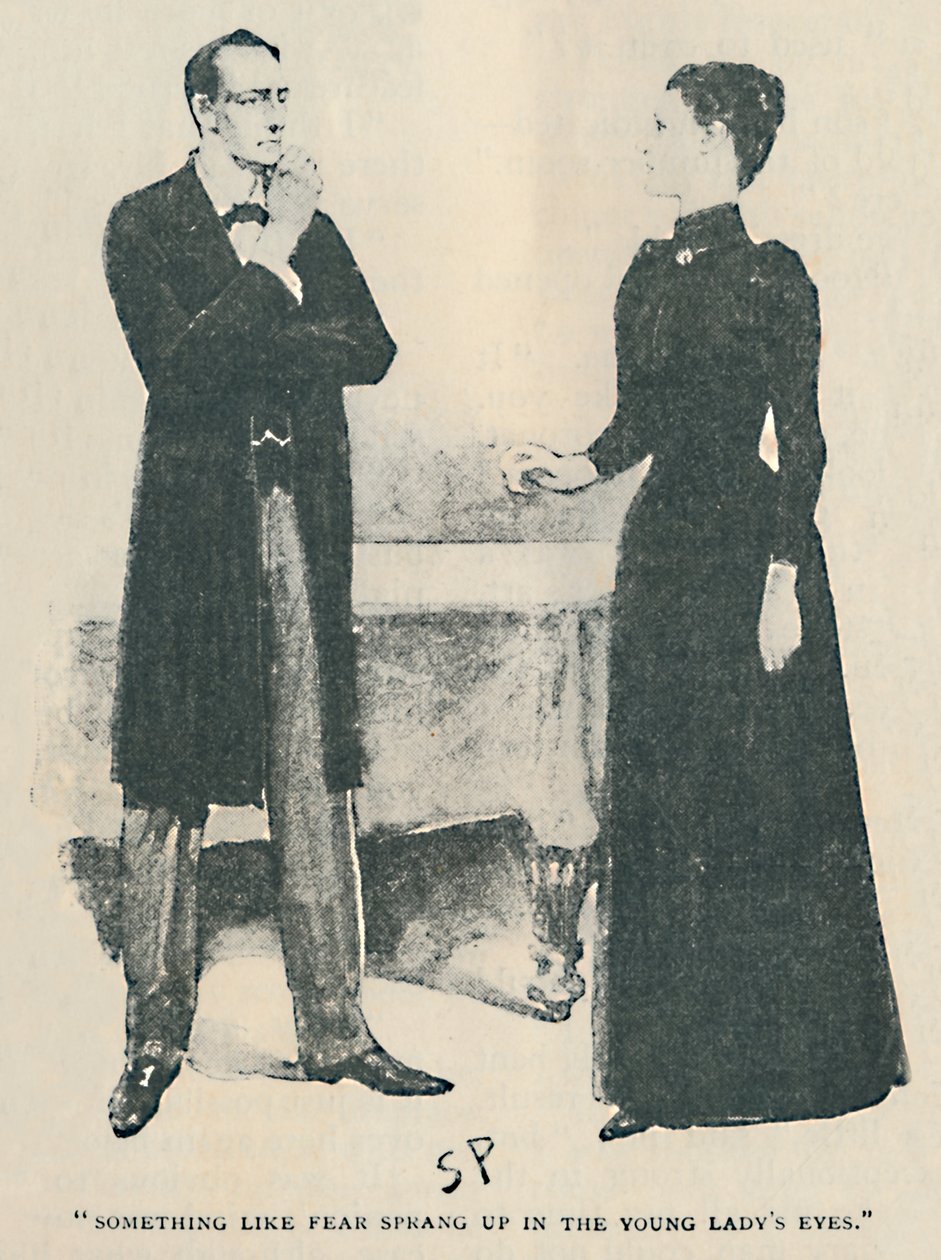 Noget som frygt sprang op i den unge dames øjne, 1892 af Sidney Paget