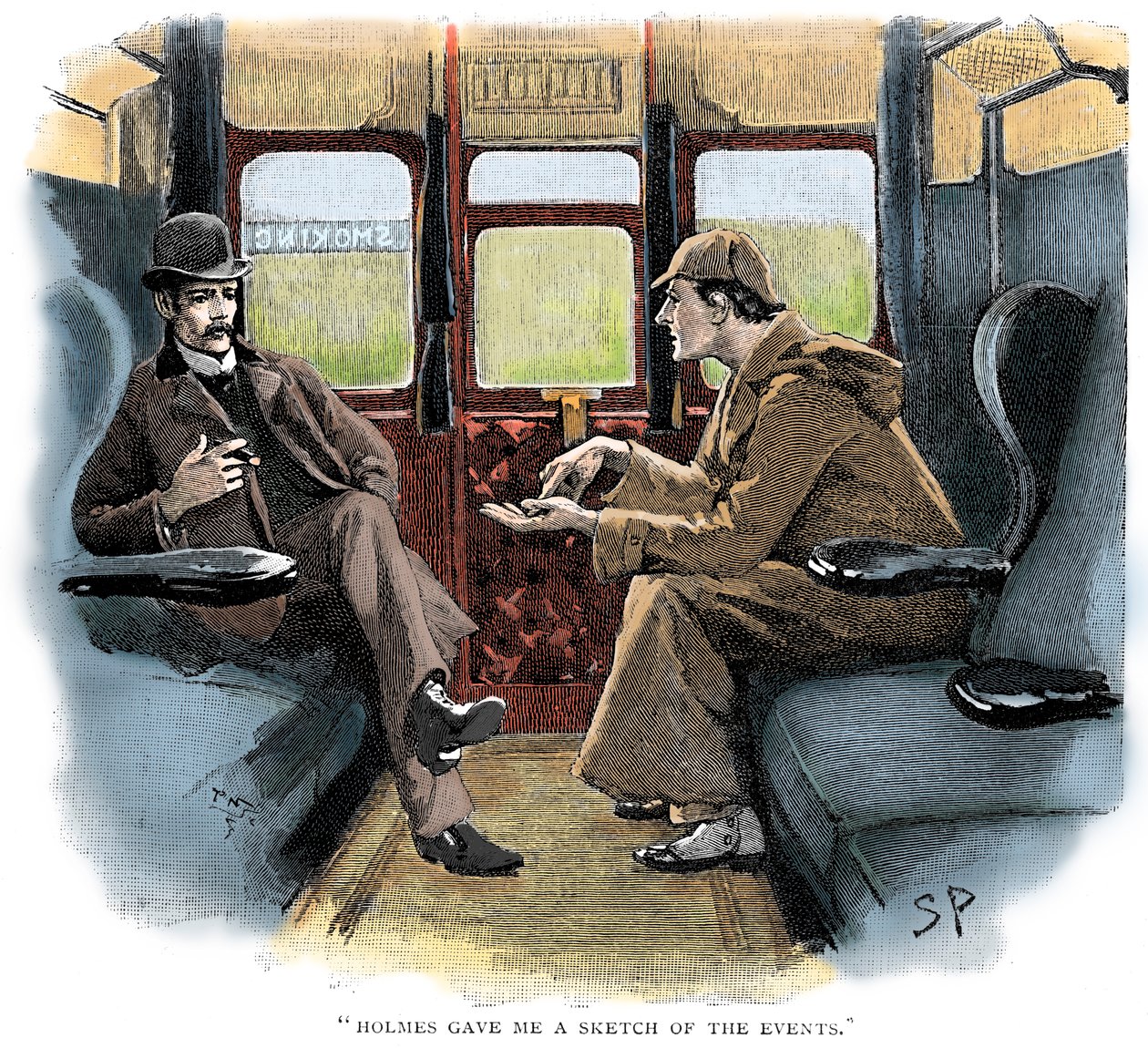 The Adventure of Silver Blaze, Holmes og Watson på toget af Sidney Paget