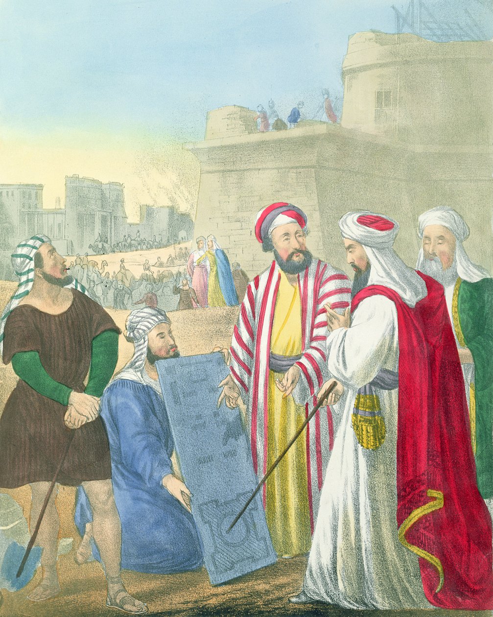 Building the City and the Tower of Babel, fra en bibel trykt af Edward Gover, 1870