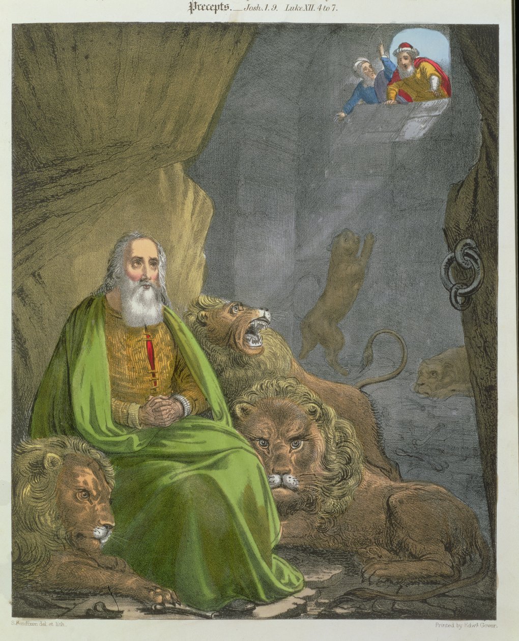 Daniel i Løvernes Hule, fra en bibel trykt af Edward Gover, 1870