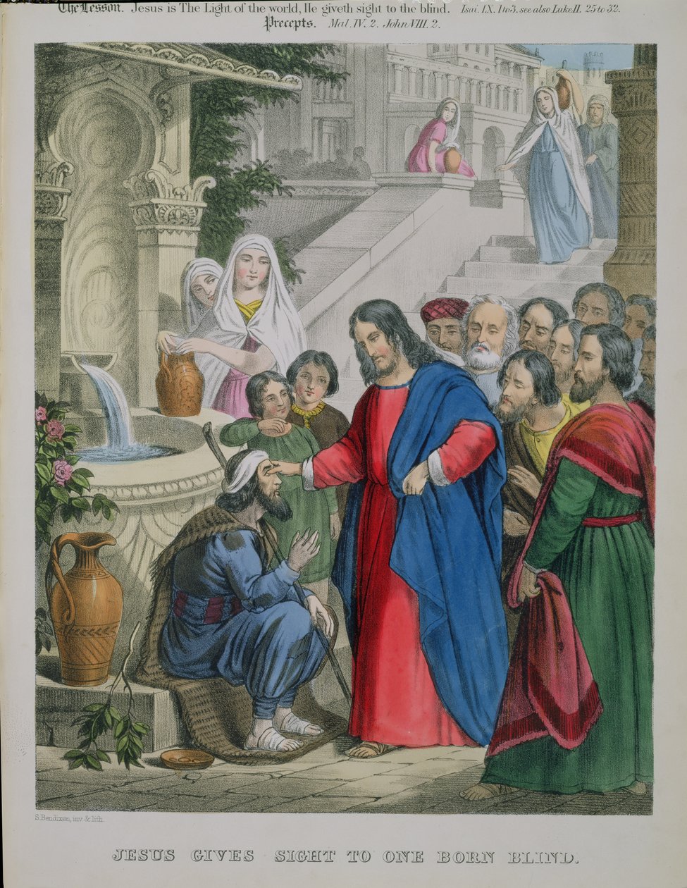 Jesus giver syn til en født blind, fra en bibel trykt af Edward Gover, 1870