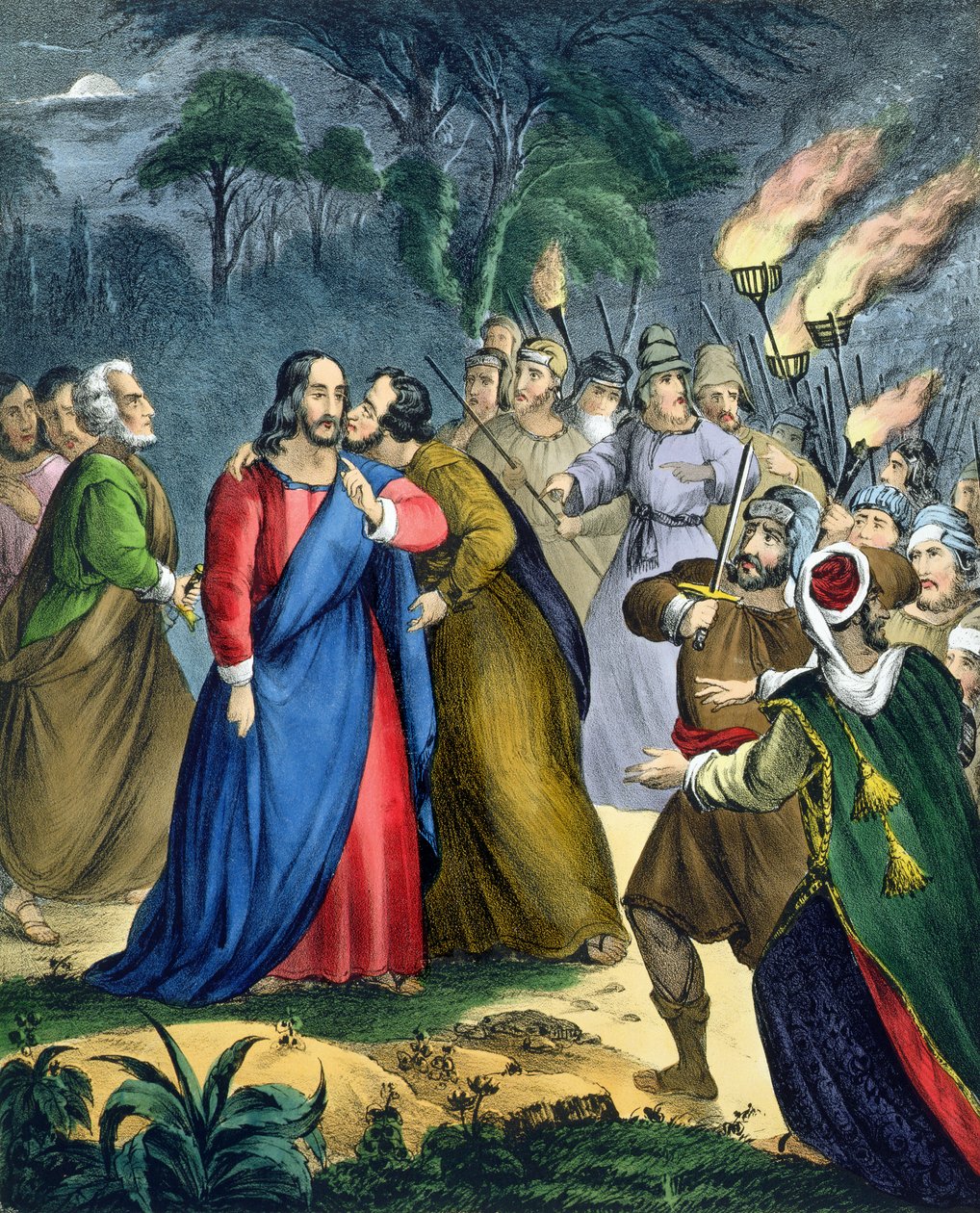 Judas forråder sin mester, fra en bibel trykt af Edward Gover, 1870
