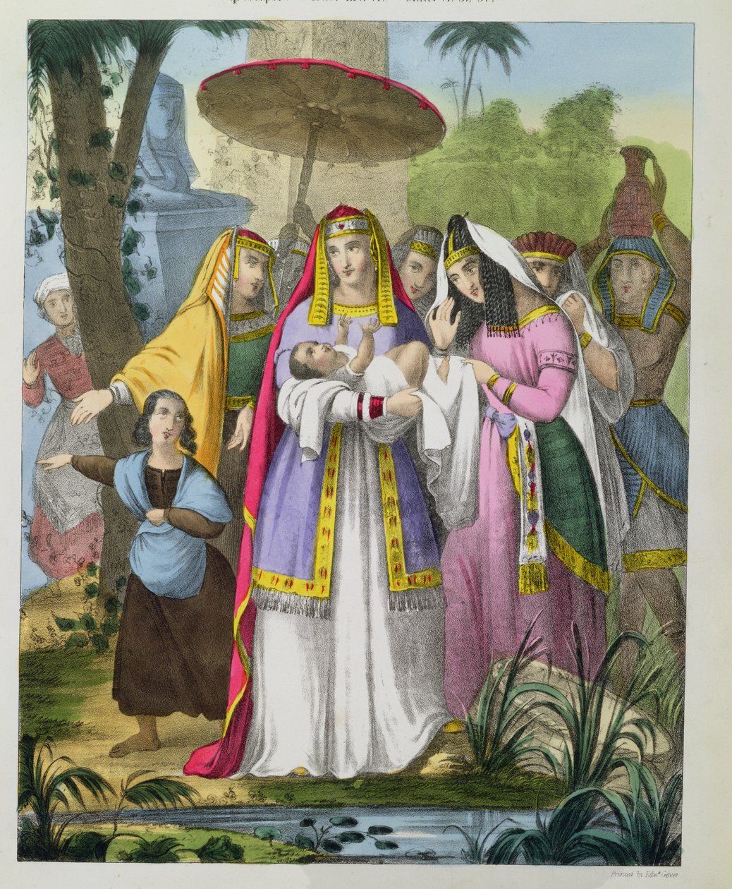 Moses frelst af faraos datter, fra en bibel trykt af Edward Gover, 1870