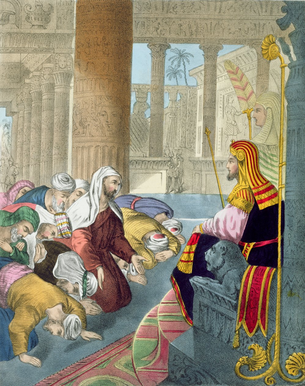 Joseph modtager sine brødres hyldest fra en bibel trykt af Edward Gover, 1870