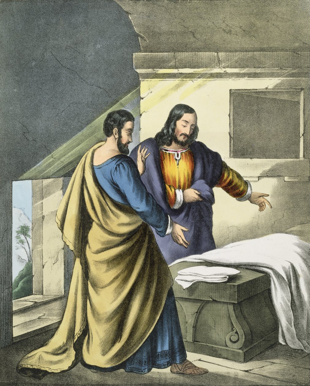 Peter og Johannes ved graven, fra en bibel trykt af Edward Gover, 1870