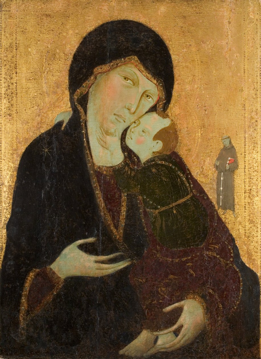 Madonna og barn med St. Francis, ca. 1285 (tempera på panel) af Sienese School