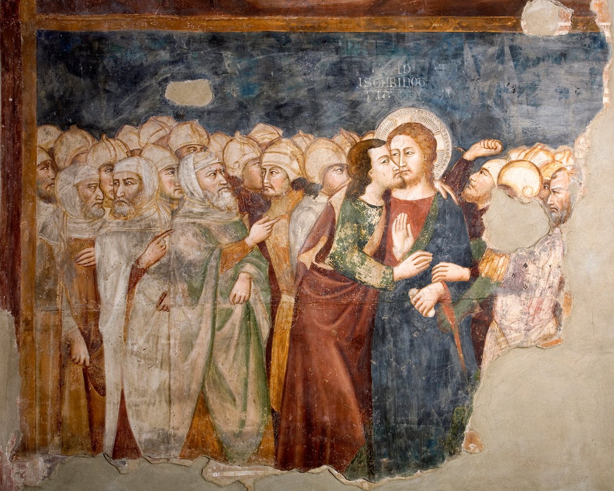 Kysset af Judas Fresco fra skolen i Siena. 14. århundrede. Superior Kirke. Klosteret Saint Benedetto (Sacro Speco), Subiaco (Rom), Italien af Sienese School