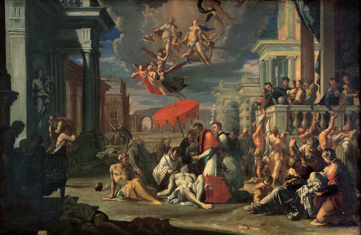 St. Charles Borromeo administrerer nadveren til plageofre i 1576 af Sigismondo Caula