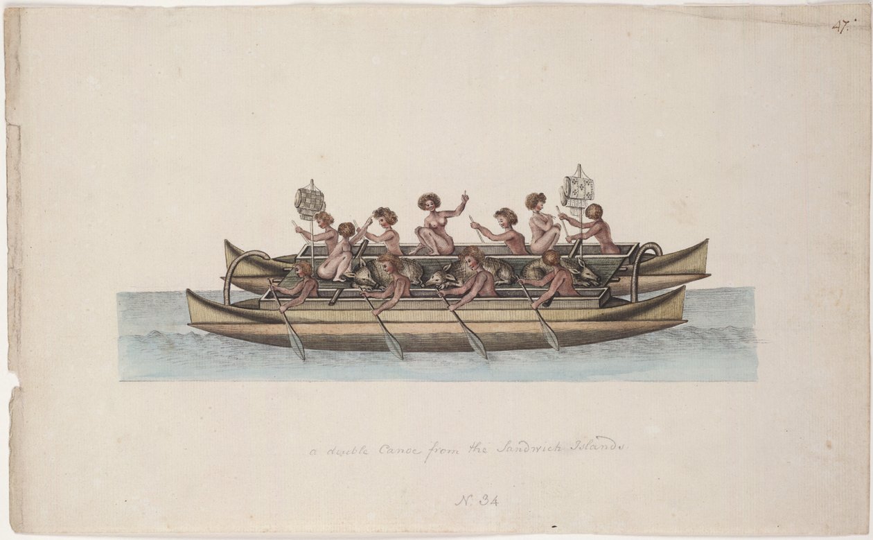 Hawaiian dobbelt kano af Sigismund Bacstrom