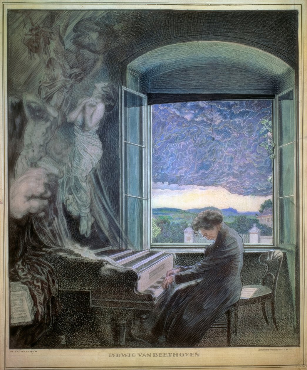Allegori om Beethoven som et musikalsk geni af Sigmund Walter Hampel