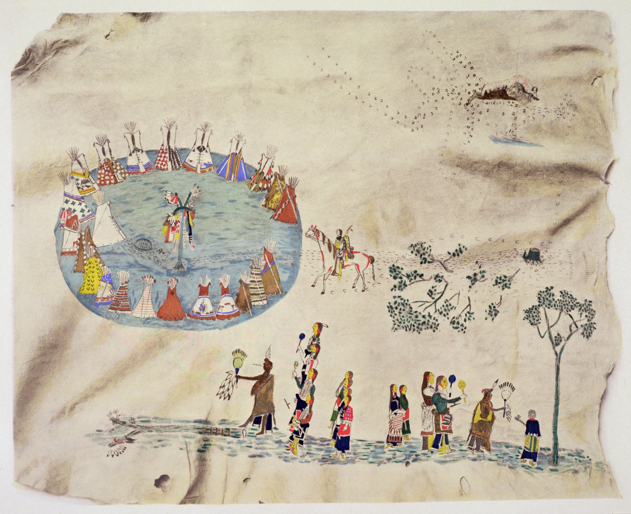 Shoshone Sun Dance (pigment på hjorteskind) af Silver  Horn