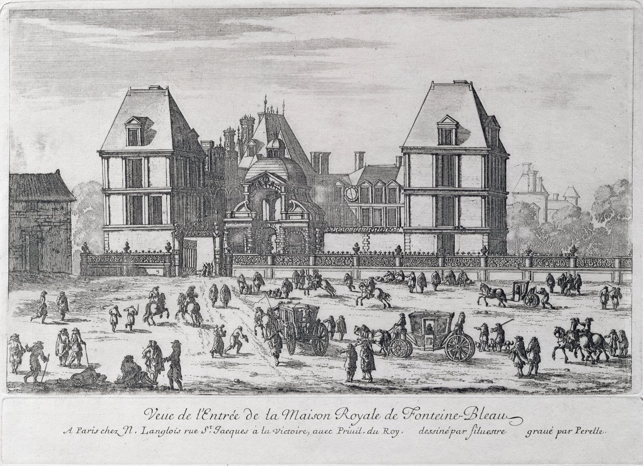 Indgang til det kongelige slot i Fontainebleau, indgraveret af Nicolas (1631-c.93) eller Adam (1638-95) Perelle, pub. af Nicholas Langlois af Silvestre