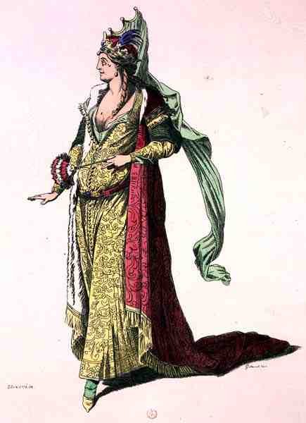 Teaterkostume, faksimile af A. Guillaumot Fils (farvegravering) af Silvestre (after)