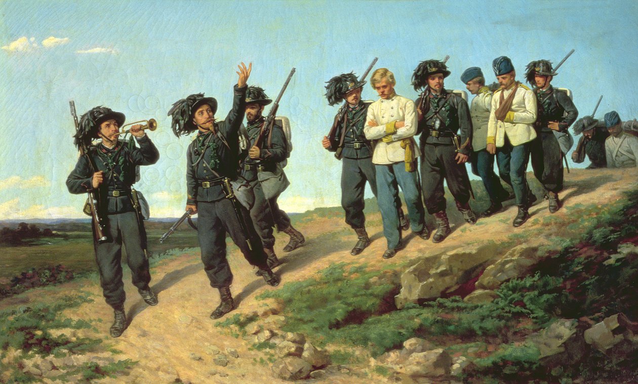 Et italiensk riffelregiment, der vender tilbage fra en rekognosceringspatrulje, 1861 af Silvestro Lega