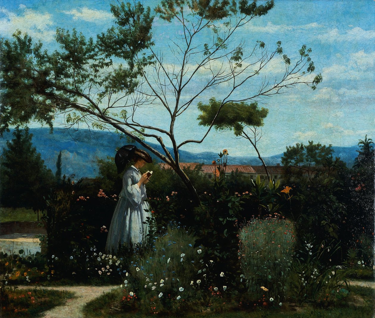 Blandt blomsterne i haven, af Silvestro Lega (1826-1895). af Silvestro Lega
