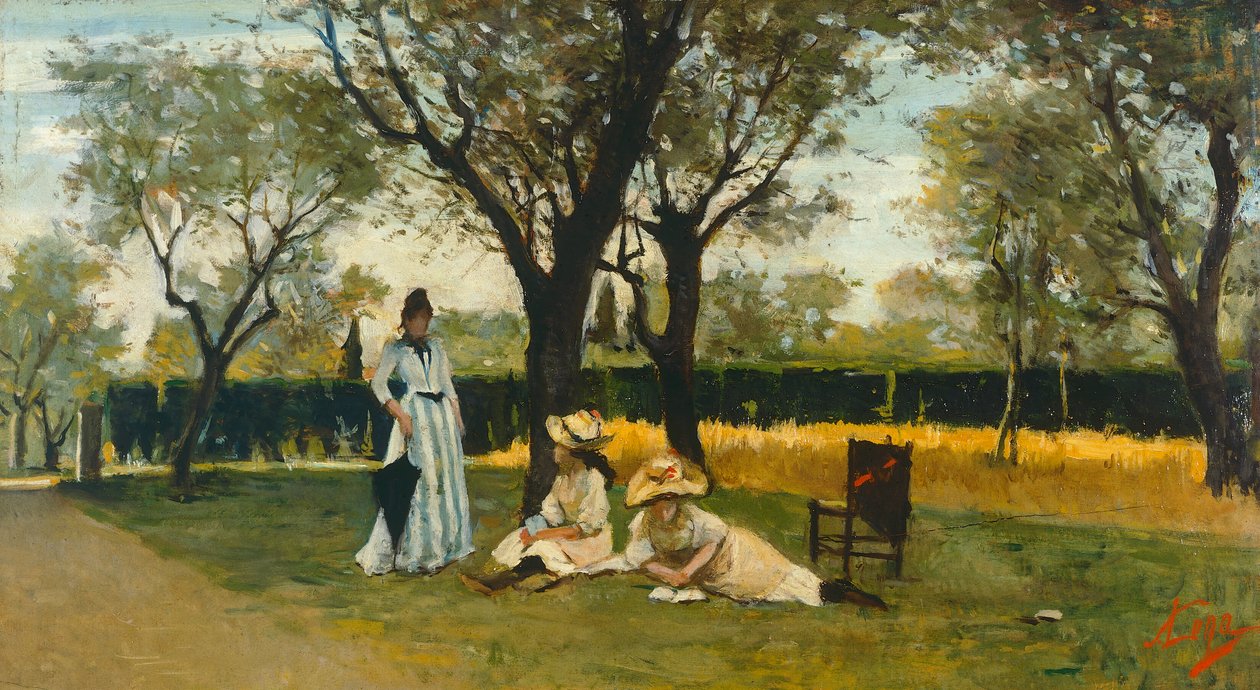 At villa of Poggio Piano, af Silvestro Lega (1826-1895), olie på panel, 34x60,5 cm af Silvestro Lega