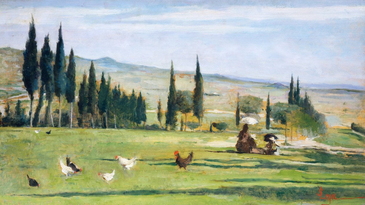 Gabbro Landskab, af Silvestro Lega (1826-1895), olie på lærred, 34,5x61 cm. af Silvestro Lega