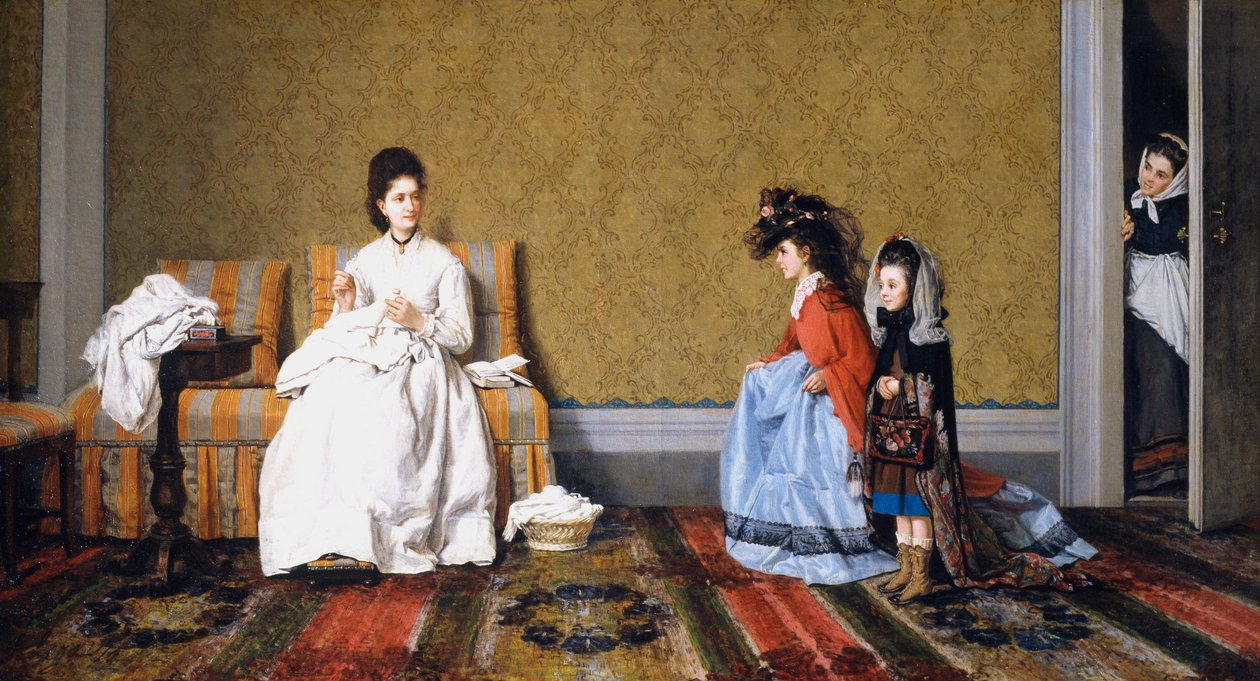 Piger til kvinder, af Silvestro Lega (1826-1895), olie på lærred, 59x111 cm af Silvestro Lega