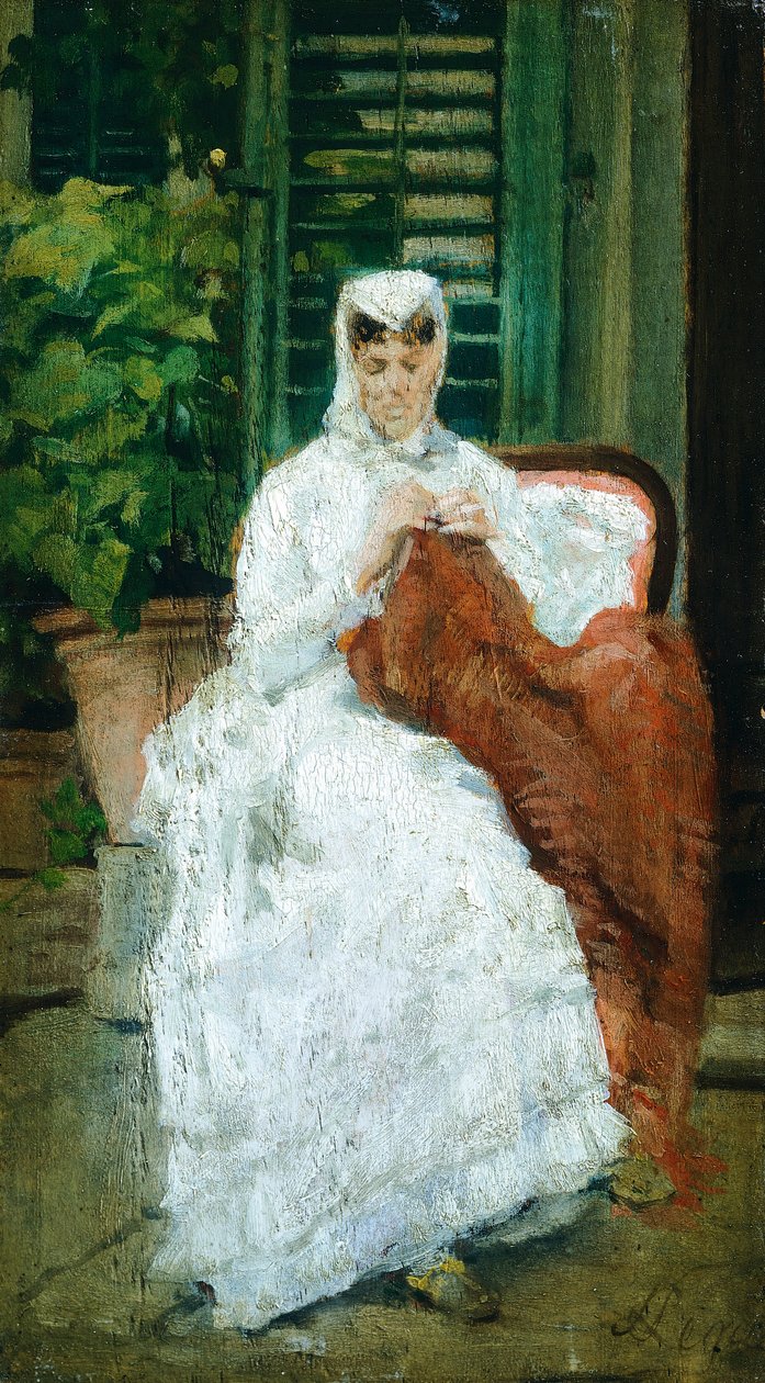 Damesyning, af Silvestro Lega (1826-1895), Olie på panel, 27,5x15,5 cm af Silvestro Lega