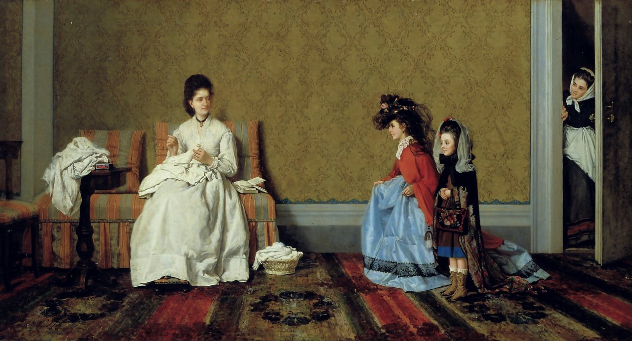 Små piger, der spiller damer af Silvestro Lega
