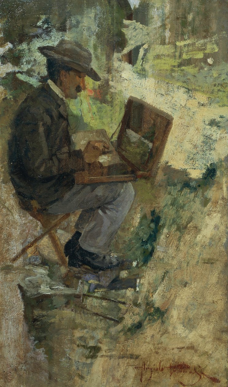Portræt af Silvestro Lega-maleri af Angiolo Tommasi (1858-1923), olie på panel af Silvestro Lega