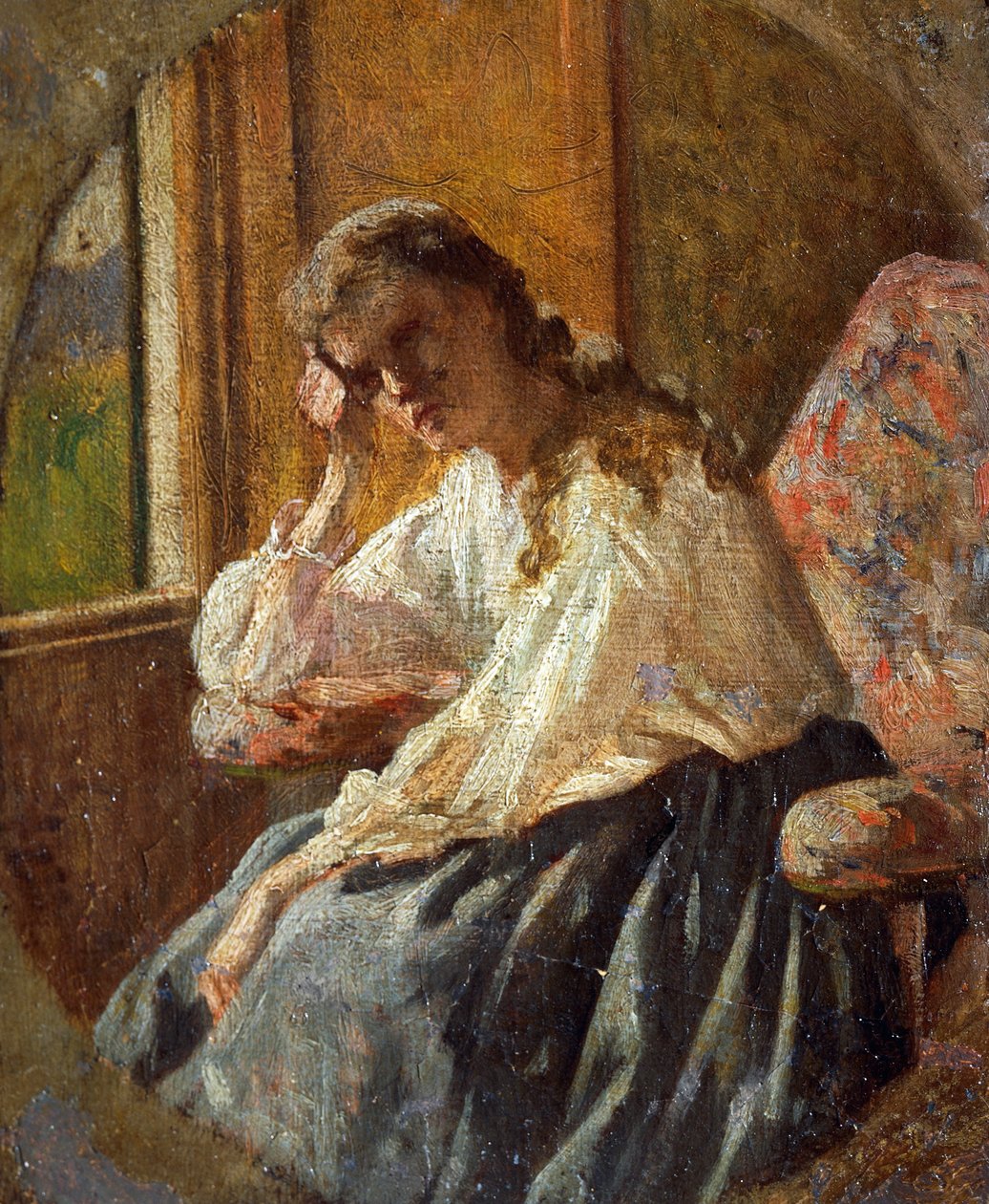 Studie af kvindeskikkelse af Silvestro Lega (1826-1895), Detalje af triptykon af Silvestro Lega