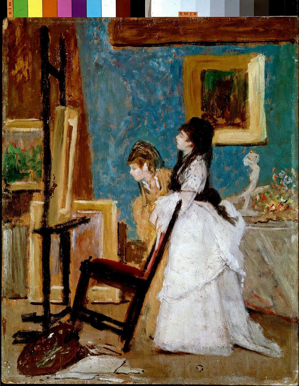 The visit to the studio Painting by Silvestro Legadani af Silvestro Lega
