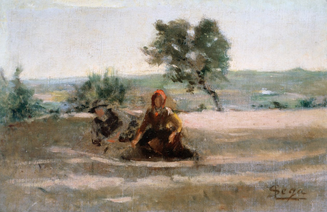 Unge bønder, af Silvestro Lega (1826-1895), olie på lærred, cm 24x37 af Silvestro Lega