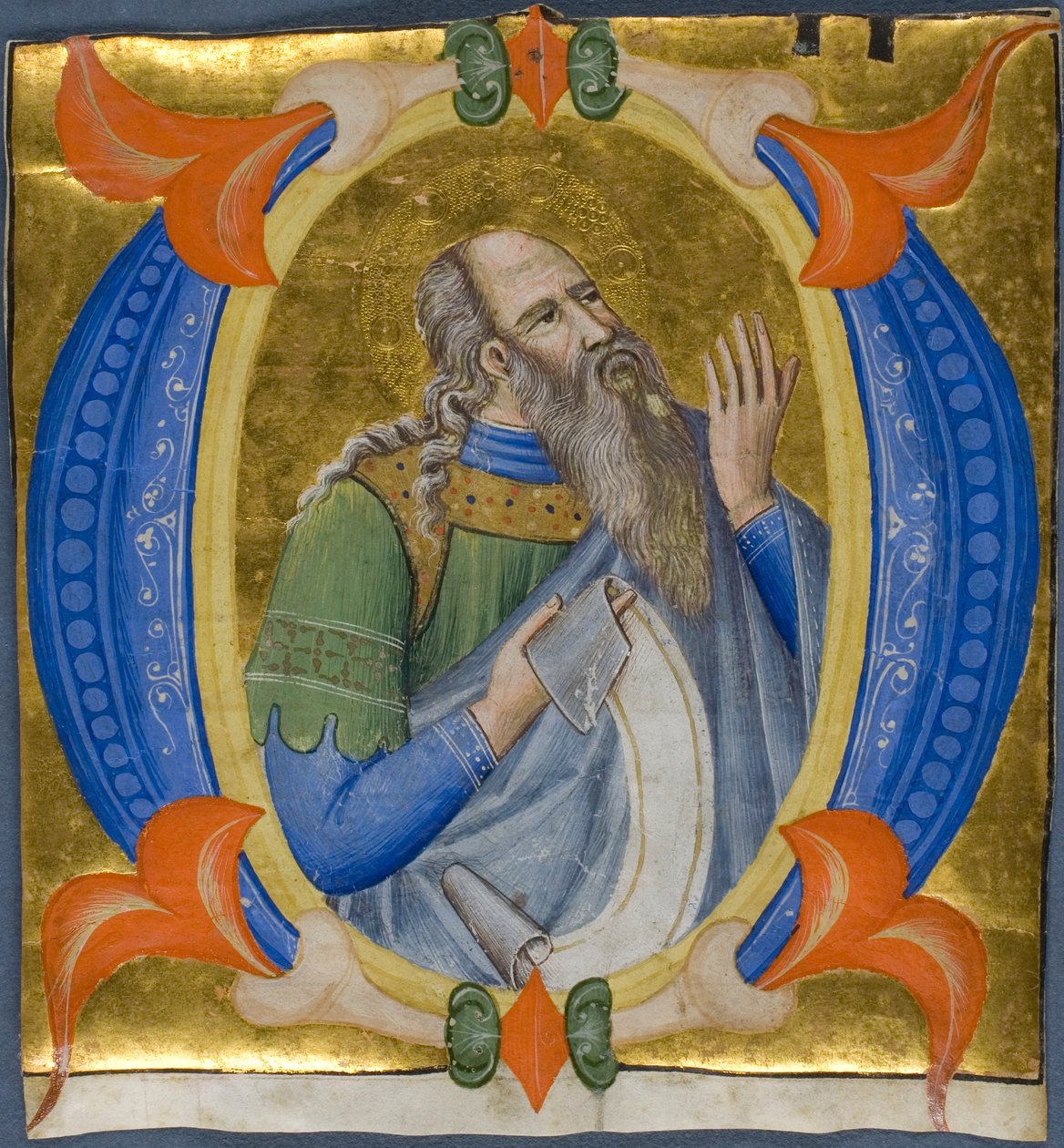 Profet i et historiseret initialt "O" fra en gradvis af Silvestro dei Gherarducci