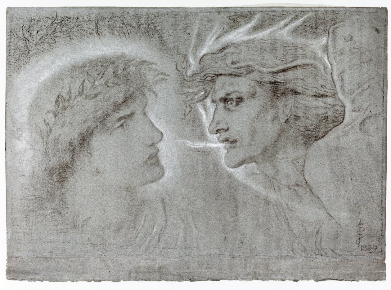 Godt og ondt, 1889 (farvet kridt på papir) af Simeon Solomon