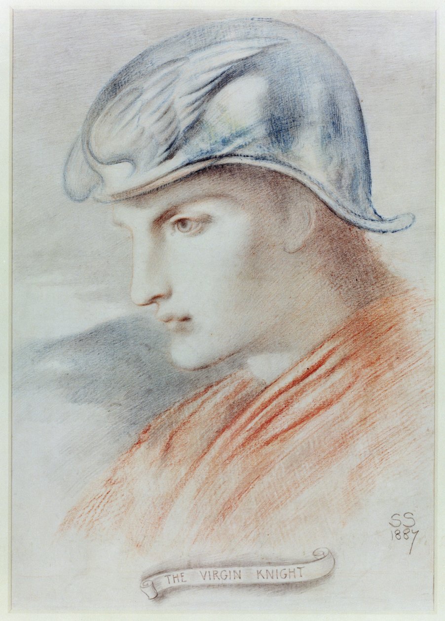 The Virgin Knight, 1887 (farvet kridt på papir) af Simeon Solomon