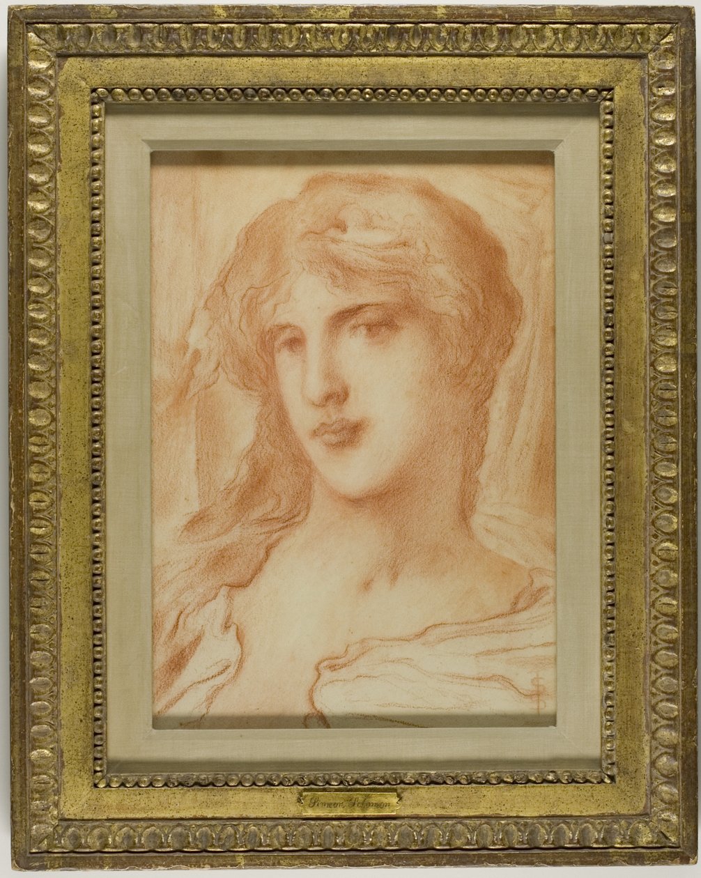 Head, ca. 1880 (rødkridt på lyst vævet papir) af Simeon Solomon
