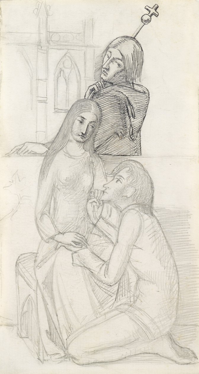 Romeo og Julie, med Friar Lawrence (blyant, pen og blæk på papir) af Simeon Solomon