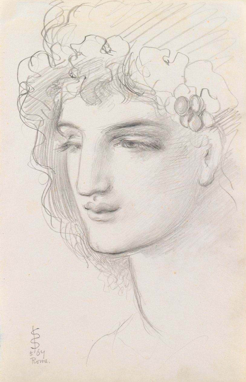 Studie af et kranset hoved, 1867 af Simeon Solomon