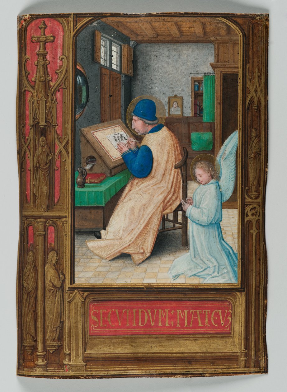 St. Matthew Writing with the Angel, 1521 (tempera på pergament) af Simon Bening