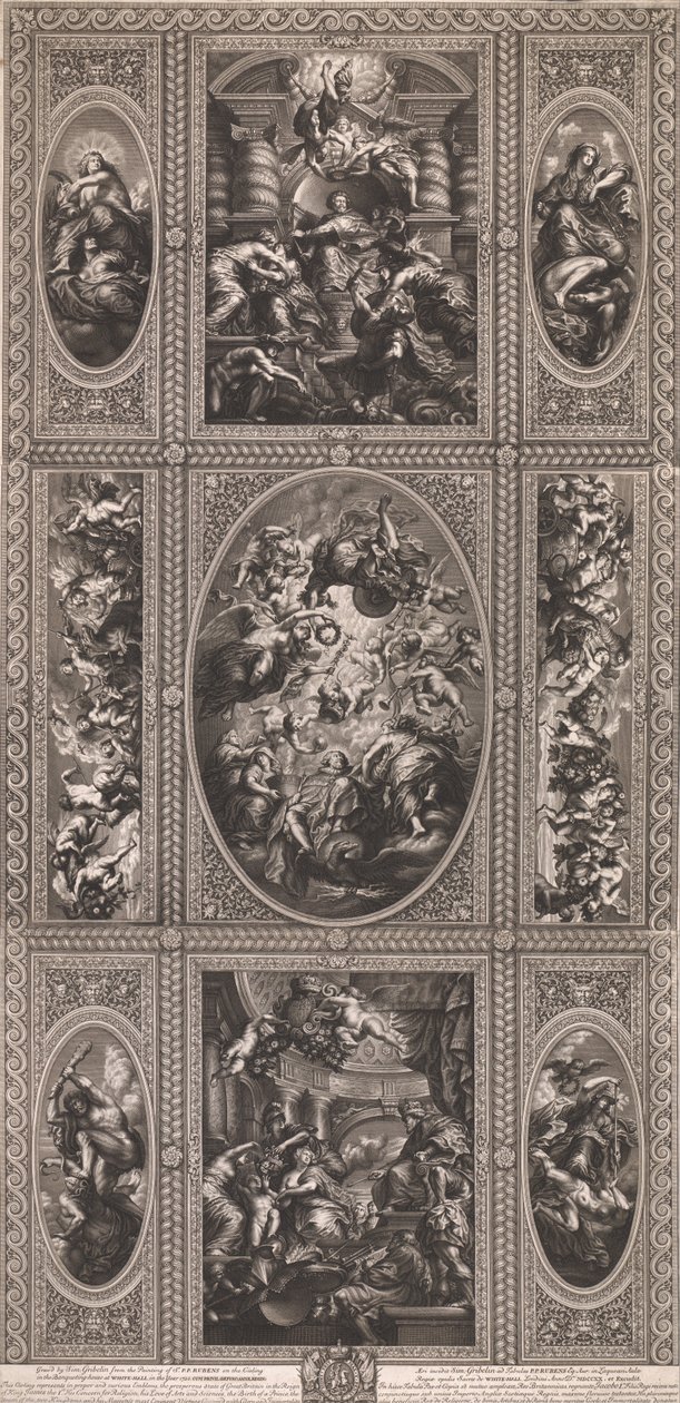 Fra loftets maleri i selskabshuset i White-Hall i år 1720 af Simon Gribelin