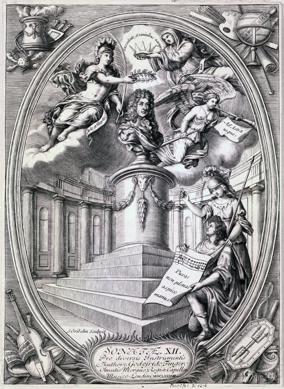 Dedikationsstik til Gottfried Finger, 1688 af Simon II Gribelin
