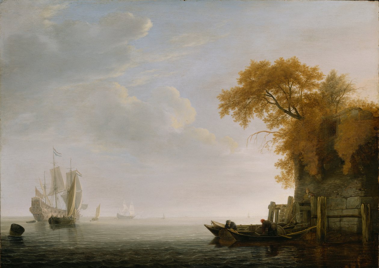 Et roligt hav, 1642 (olie på egetræspanel) af Simon de Vlieger