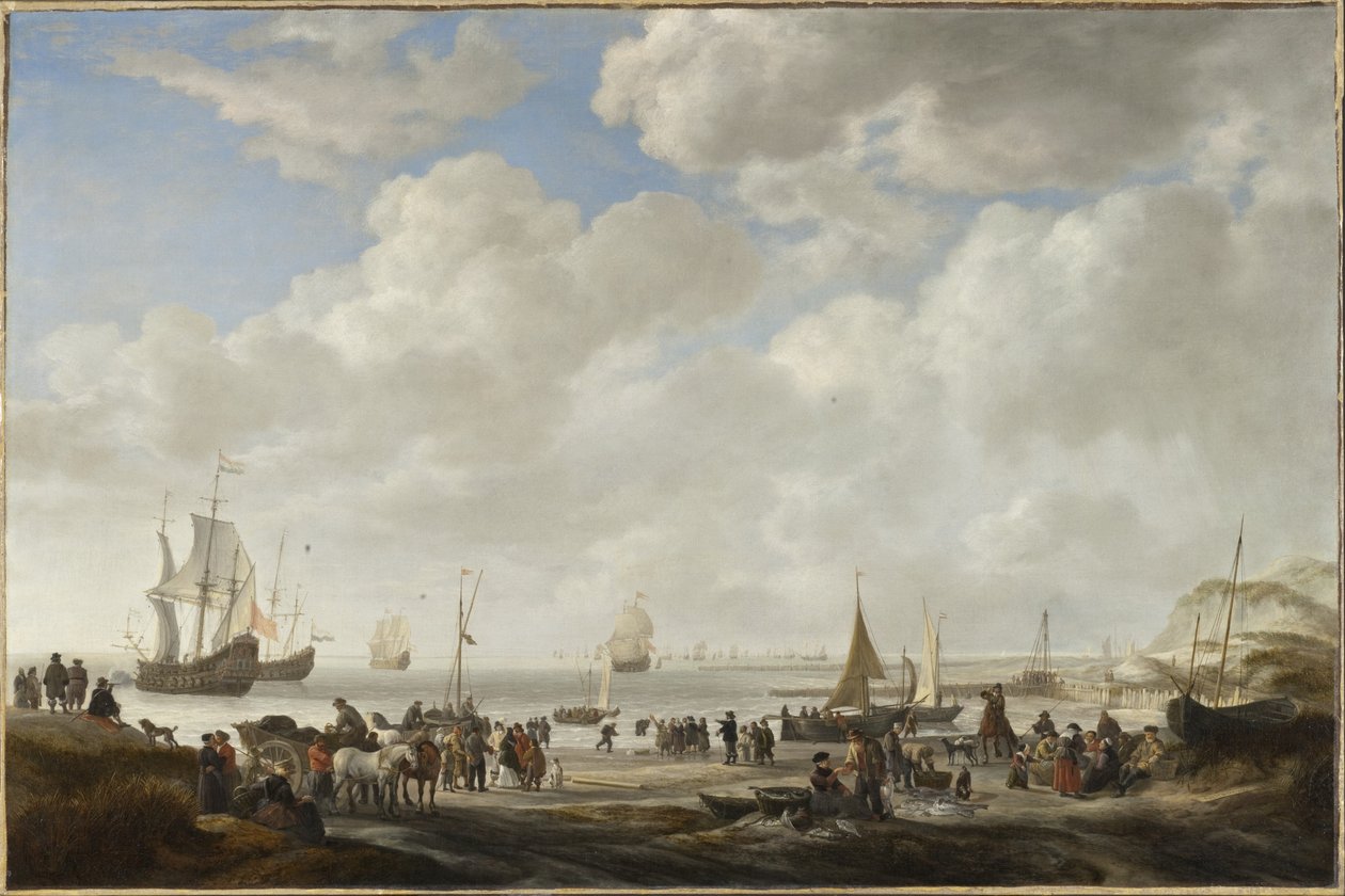 Udsigt over en strand, 1646 af Simon de Vlieger
