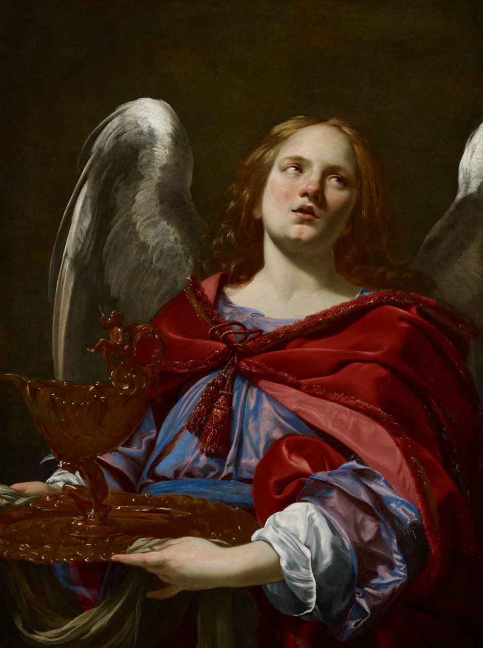 Engle med lidenskabens egenskaber: engel, der holder karret og håndklædet til at vaske hænderne på Pontius Pilatus, ca. 1624 af Simon Vouet
